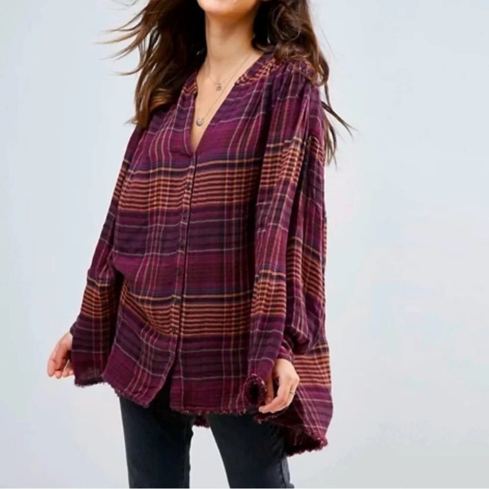 Free People Come On Over Plaid Button Down Top in Size XS